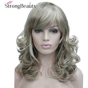 StrongBeauty Synthetisch Medium Krullend Pruiken Zwart Blond Bruin Pruik Voor Afrikaanse Amrican Vrouw Haar Met Pony