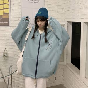 Women Hoodies Harajuku Korean Version Loose Oversized Sweatshirts Vintage Solid Color Long Sleeve Hooded Sweatshirt Zipper Coats