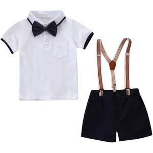 Baby Boy Zomer Kleding Korte Mouwen Bowtie Polo Shirt Kid Jongens Katoen Turn Down Kraag Tee-Tops + Gentleman jarretel Shorts Set