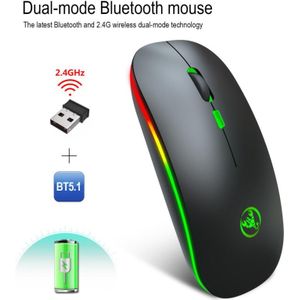 Bluetooth Dual Mode Draadloze Muis Oplaadbare Lichtgewicht Draagbare Led Kleurrijke Licht Oplaadbare Mute Muis Muizen Voor Laptop Pc