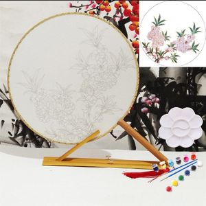 Chinese Hof Diy Handgeschilderde Coloring Groep Fan Kit Blanco Zijde Fan Klassieke Lotus Pioen Coloring Props XJ54