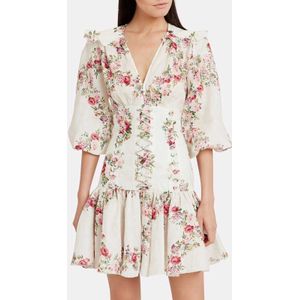 Boho Geïnspireerd Corset Bloemen Mini Jurk V-hals Sexy Party Dress Lace-Up Ruches Jurk Vrouwen Zomer Jurk Vintage dames Jurk