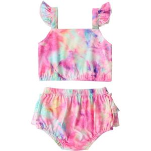 Baby Meisjes Zomer Kleding Set Katoenen Mouwloze Tank Tops + Shorts Mouwloze Tie Dye Elastische Shorts