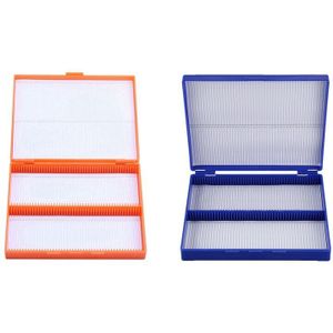 2x Blauw & Oranje Plastic Rechthoek Houden 100 Microglaasje Slide Microscoop Doos