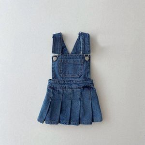 Lente Herfst Baby Meisjes Katoen Blauw Denim Jurk Ins Stijl Kinderen Casual Geplooide Strap Mini Jurk Kids Baby Outfit 1-5Yrs