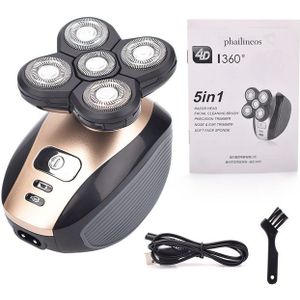 5 In 1 4D Mannen Oplaadbare Bald Head Elektrische Scheerapparaat 5 Scheerhoofden Baard Neus Oorhaar Trimmer Scheermes clipper Facial Brush