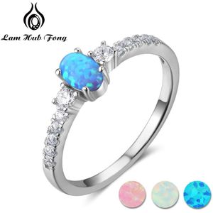 Echte Pure 925 Sterling Zilveren Ovale Blue Opal Ring Met Zirconia Vrouwen Ringen Partij Bruiloft Sieraden (Lam hub Fong)