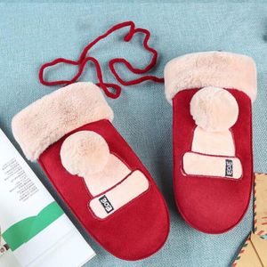 Vrouwen Suède Plus Fluwelen Furry Leuke Cartoon Handschoenen Warm Winddicht Volledige Vingers Handschoenen Outdoor Koreaanse Stijl Dames Wanten