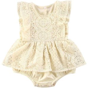 Baby Meisjes Mouwloze Kant Bloemen Gedrukt Bodysuit Mode Ronde Hals Effen Kleur Jumpsuit Voor Kinderen Meisjes