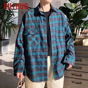 Ruihuo Plaid Mannelijke Casual Shirts Voor Mannen Grote Maat Lange Mouwen Heren Kleding Slim Fit m-2XL