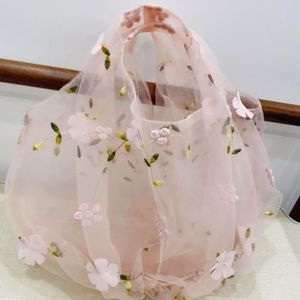 Korea Mode Doorschijnende Tule Borduurwerk Bloem Zak Bloemen Fee Kleine Verse Mesh Hand Tas Handig Clear Boodschappentas