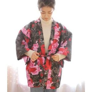 Japanse Winter Vrouwen Warm Kimono Dikke Katoen Gevoerde Haori Jas Gewatteerd Katoen Outterwear Bloemen Gedrukt Losse Overjas W035