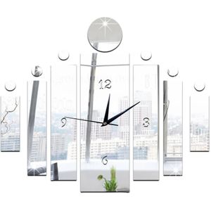 3D Wandklok Sticker Rechthoekige Wandklok Spiegel Muurstickers Acryl Klokken Modern Grote Klokken Voor Woonkamer