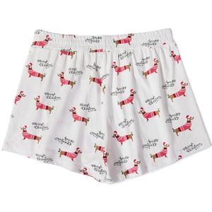 Vrouwen Kerst Teckel Hond Cartoon Animal Print Shorts Losse Elastische Taille Elastische Plus Size Xxl B79501J