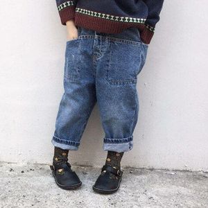 Vroege Herfst Kinderkleding Jongens En Meisjes Mode Mid-Taille Voor En Achter Grote Zakken Westerse stijl Jeans