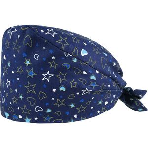 VIAOLI-Breathable cotton Elastic Tieback print Dark five-pointed star heart scrubs caps Health Check Center Dust scrubs hats