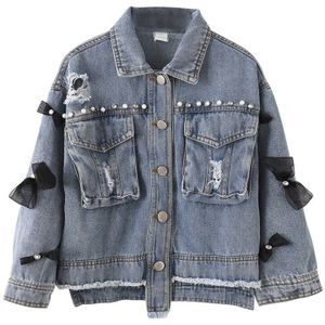 Meisjes Casual Jassen Lente Kids Jacket Leuke Denim Strik Mouwen Chidlren Kleding Tiener Bovenstukken 4-13Y