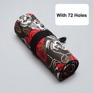 1pcs Mooie Rose Schedel Patroon School Etui Roller Opslag Pen Bag Holder Canvas Doos Briefpapier Kantoor Schoolbenodigdheden