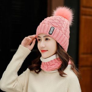 Herfst En Winter Koreaanse Vrouwen Gebreide Muts Set Twist Kleine Mark Wollen Muts Warme Grote Wol Bal Trui cap