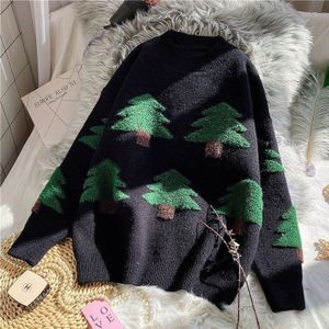 E-BAIHUI Mock Hals Trui Winter Herfst Kerstboom Patroon Vrouw Truien Truien Casual Gebreide Losse Jumpers