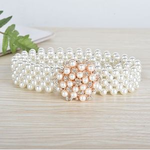 Koreaanse Mode Jurk met Diamant Ingelegd met dame Parel Riem Riemen Taille Elastische Vrouwen Luxe Vrouwen Harajuku