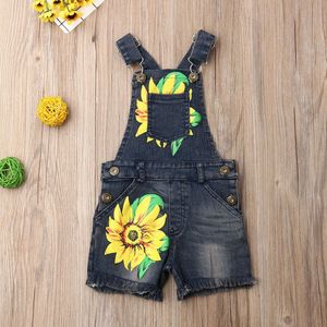 Kinderen Overalls Peuter Kids Baby Meisjes Zomer Denim Romper Bib Shorts Mouwloze Print Pocket