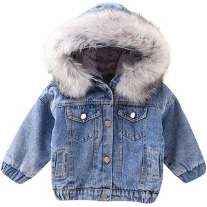 Peuter Kids Baby Meisjes Hooded Faux Fur Fleece Warme Dikke Denim Jas Uitloper Patchwork Lange Mouwen Single-breasted Meisjes jassen