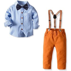 Jongens Gentleman Kleding Sets Baby Kinderen Bowtie Shirt Tops + Jarretel Broek 2 Stuks Mode Casual Pak Jongen Outfit Set