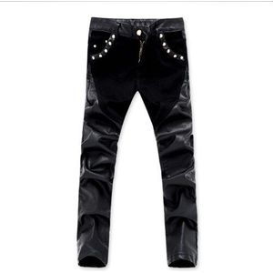 Mode Boutique Mannen Lederen Broek Patchwork Casual Skinny Motorfiets Lederen Broek Mannen Slim Stretch Pu Lederen Broek