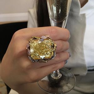 Princess Cut Grote Champagne Zirkoon Ring Unieke Stijl Engagement Trouwringen Voor Vrouwen Dubbele Kleuren Ring Sieraden
