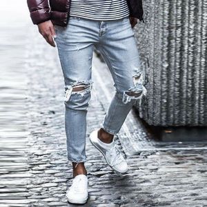 Skinny Jeans Mannen Streetwear Vernietigd Ripped Jeans Homme Hip Hop Gebroken Gat Mannelijke Potlood Biker Borduurwerk Patch Broek