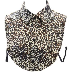 Vrouwen Leopard Animal Print Half Shirt Afneembare Revers Valse Nep Kraag Dickey A0NF