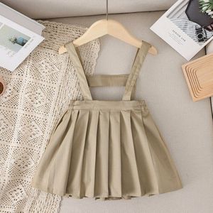 2022 Zomer Meisje Rok Kaki Donkerblauw Effen Kleur Mini Jarretel Sling Plooirok College Stijl Kinderkleding e9282