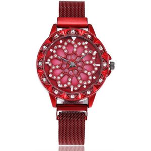 Mode Luxe Vrouwen Horloge Strass Magnetische Tape Quartz Dames Horloge Mesh Magneet 360 Graden Roterende Wijzerplaat Relógio Femino