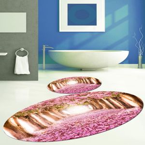 Anders Roze Boom Bladeren Op Liefde Manier Ovale 2 Pcs 3d Patroon Bad Matten Anti Slip Soft Wasbare Badkamer mat Wc Tapijten