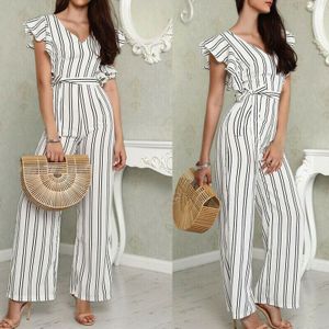 Vrouwen Sexy Casual Gestreepte V-hals Losse Playsuit Jumpsuits Vrouwen Romper Party Dames Mouwloze Lange Broek Broek Jumpsuit