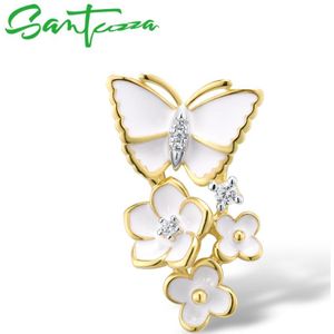 Santuzza Zilveren Hanger Voor Vrouwen Pure 925 Sterling Zilver Elegante Witte Orchidee Bloem Vlinder Fijne Sieraden Handgemaakte Emaille