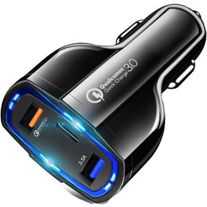 Urvns 3 Poorten 7A Usb Autolader Quick Charge 3.0 QC3.0 Type C Snel Opladen Auto Usb Lader Voor Iphone xiaomi Mobiele Telefoon