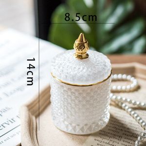 Roman Nordic Crystal Glass Jar Cosmetic Puff Storage Box Cotton Swab Beauty Egg Jewelry Make-up Organizer Candy Can Candlestick