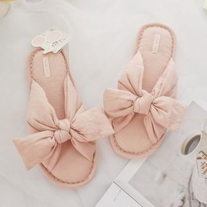 Zoete Katoen Grote Boog Slippers Meisjes Comfortabele Thuis Sandalen Slippers Vloer Schoenen Mute Antislip Thuis Schoenen Fit Roze grey Slipper