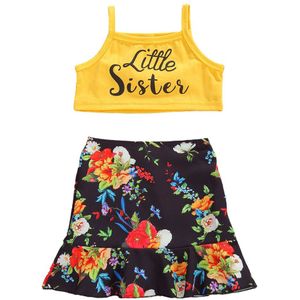 Baby Zomer Kleding Peuter Baby Meisjes Outfits Kleding Zomer Brief Print Vest Tops + Bloemen Rok 2 Stuks Outfit