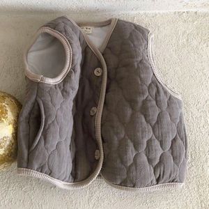 Vest Bovenkleding O-hals Kraag Enkele Breasted Solid Regelmatige Katoen Mode Eenvoudige Leuke Warm Winter Herfst Kinderen Unisex