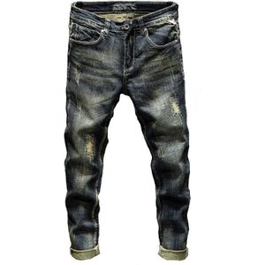 Kstun Ripped Jeans Mannen Slim Fit Stretch Gedrukt Streetwear Mannelijke Denim Broek Verzwakte Vintage Moto Biker Jeans Mannen