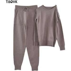 TAOVK sparkle diamonds open schouder trui Suits Top + Gebreide broek tweedelige set vrouwelijke winter Kostuums trainingspak voor vrouwen