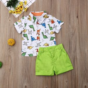 Emmababy Zomer Peuter Baby Boy Kleding Multi Dinosaurus Print Shirt Tops Korte Broek 2 Stuks Outfits Casual Kleding Zomer