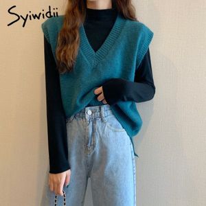 Syiwidii Trui Vest Vrouwen Herfst Winter Kleding Koreaanse Tops Zwart Japanse Mode Mouwloze Gebreide Blauw Roze Kaki Casual