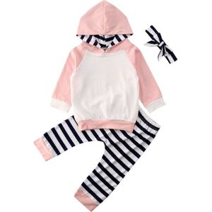 Baby Kleding Set Pasgeboren Baby Meisje 3 Stuks Set Hoodie Tops + Streep Broek + Hoofdband Outfits Kleding 0- 24 Maanden