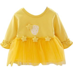 Baby Meisjes Herfst Effen Kleur Lange Mouwen Stars Decor Stiksels Tule Jurk Prinses Jurken Kleding