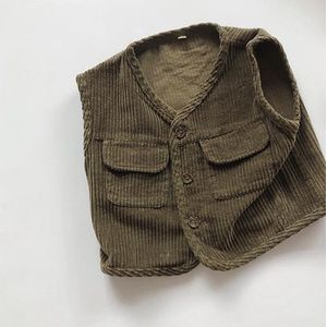 Koreaanse Japan Stijl Herfst Winter Kids Vest Jas Pocket Mouwloos Vest Baby Jongens Meisjes Katoen Corduroy Jas Vest
