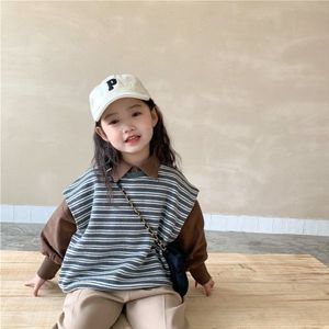 Kinderen Mode Gestreepte Vesten Unisex 2 Kleuren Losse Casual Gebreide Vest